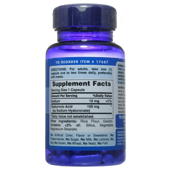 Гиалуроновая кислота Puritan's Pride Hyaluronic Acid 100 мг 30 капсул купить в Украине 2