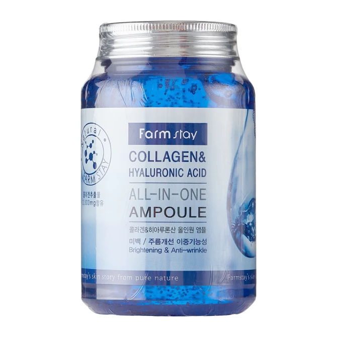 Многофункциональная сыворотка с коллагеном и гиалуроновой кислотой FarmStay Collagen & Hyaluronic Acid All In One Ampoule 250 мл купить в Украине