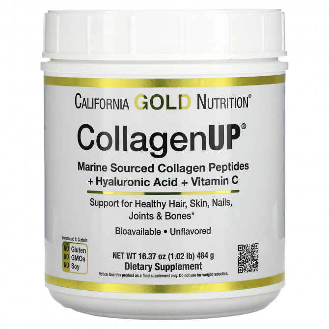 Морской гидролизованный коллаген с гиалуроновой кислотой и витамином C California Gold Nutrition CollagenUP с нейтральным вкусом 464 г купить в Украине