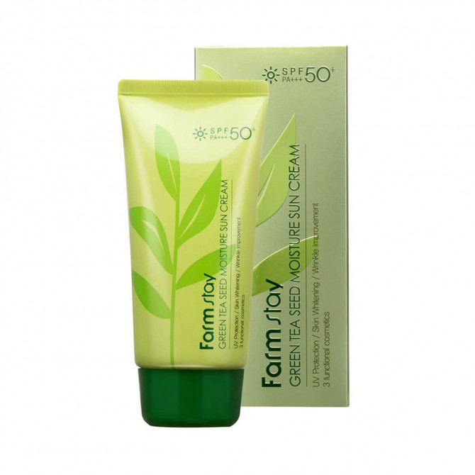 Увлажняющий солнцезащитный крем с зеленым чаем, FARM STAY, Green Tea Seed Moisture Sun Cream, 70 г купить в Украине Увлажняющий солнцезащитный крем с зеленым чаем, FARM STAY, Green Tea Seed Moisture Sun Cream, 70 г купить в Украине