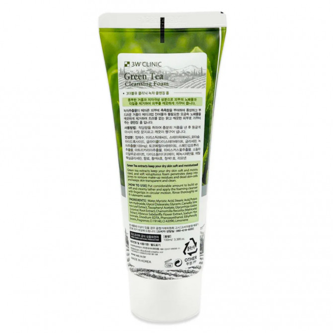 Натуральна пінка з екстрактом зеленого чаю 3W CLINIC Green Tea Cleansing Foam 100 мл купити в Україні 3