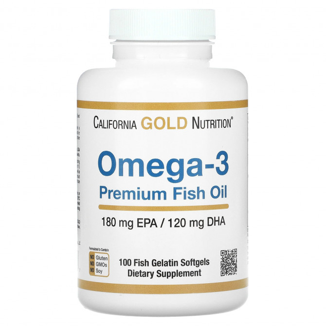 Омега-3 Рыбий жир California Gold Nutrition Premium Fish Oil 180 мг EHA/120 мг  100 капсул из рыбьего желатина купить в Украине