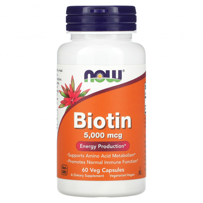 Биотин Now Foods Biotin 5000 мкг 60 вегетарианских капсул купить в Украине