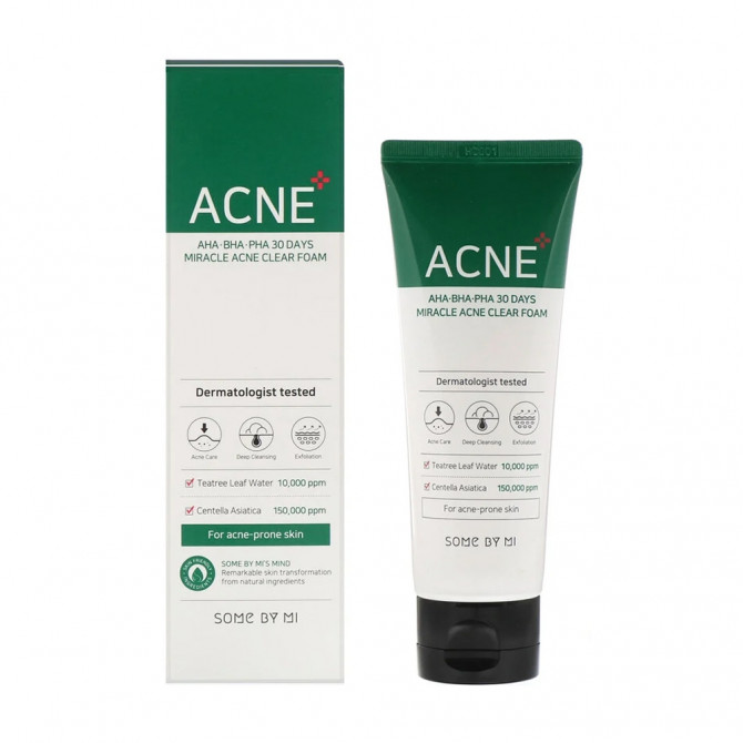Очищающая кислотная пенка, SOME BY MI, AHA-BHA-PHA 30 Days Miracle Acne Clear Foam, 100 мл купить в Украине Очищающая кислотная пенка, SOME BY MI, AHA-BHA-PHA 30 Days Miracle Acne Clear Foam, 100 мл купить в Украине