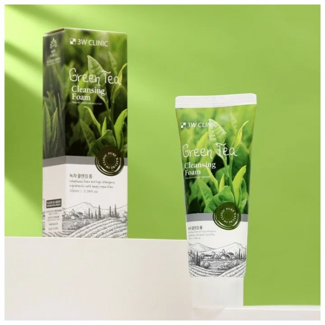 Натуральна пінка з екстрактом зеленого чаю 3W CLINIC Green Tea Cleansing Foam 100 мл купити в Україні 2
