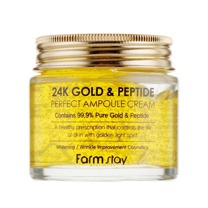 Антивіковий крем з золотом і пептидами, FarmStay, 24K Gold & Peptide Perfect Ampoule Cream, 80 мл купити в Україні Антивіковий крем з золотом і пептидами, FarmStay, 24K Gold & Peptide Perfect Ampoule Cream, 80 мл купити в Україні