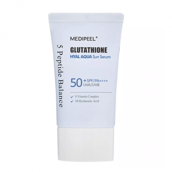 Сонцезахисна сироватка для обличчя з глутатіоном MEDI-PEEL Glutathione Hyal Aqua Sun Serum SPF 50+ 50 мл купити в Україні