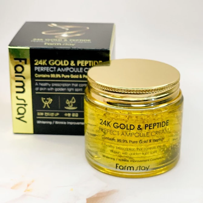 Антивозрастной крем с золотом и пептидами FarmStay 24K Gold & Peptide Perfect Ampoule Cream 80 мл купить в Украине 2