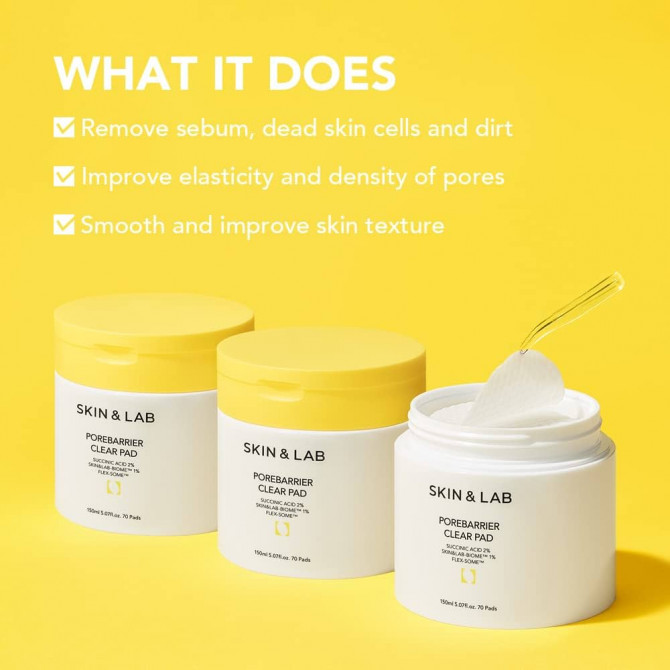 Пілінг-педи з кислотами та зволожуючим комплексом SKIN&LAB Porebarrier Clear Pad 70 педов купити в Україні 4