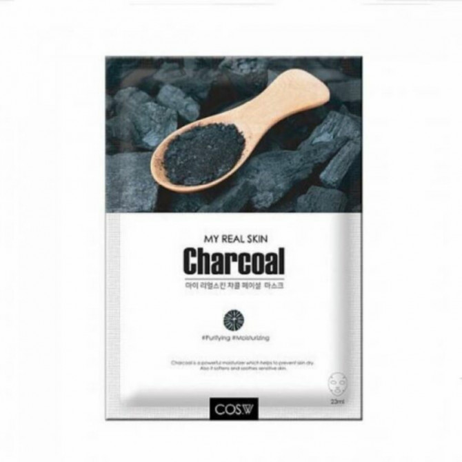 Тканевая маска с древесным углем, COS.W, My Real Skin Charcoal Facial Mask купить в Украине Тканевая маска с древесным углем, COS.W, My Real Skin Charcoal Facial Mask купить в Украине