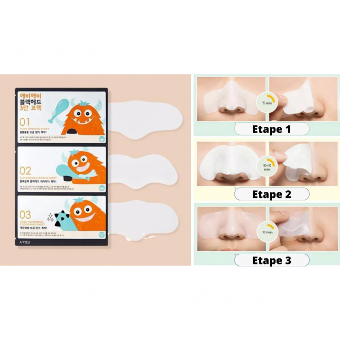Трехступенчатая маска от черных точек A'PIEU Goblin Blackhead 3-Step Nose Pack купить в Украине 2