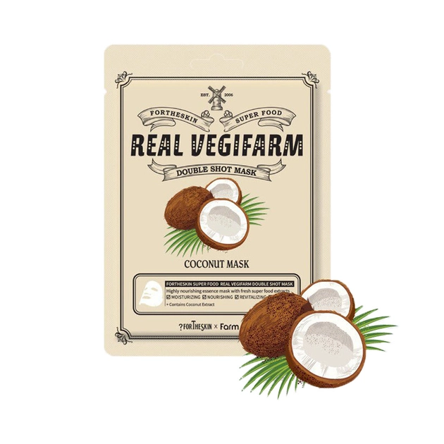 Зволожуюча маска для обличчя з кокосом Fortheskin Super Food Real Vegifarm Double Shot Mask Coconut купити в Україні 2