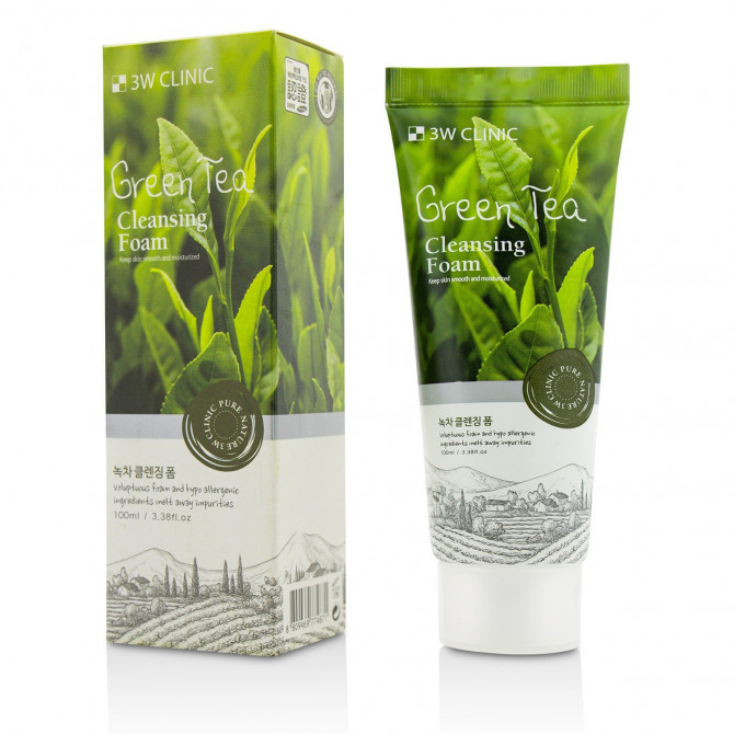 Натуральна пінка з екстрактом зеленого чаю 3W CLINIC Green Tea Cleansing Foam 100 мл (ТЕРМІН ДО 16.03.2026) купити в Україні
