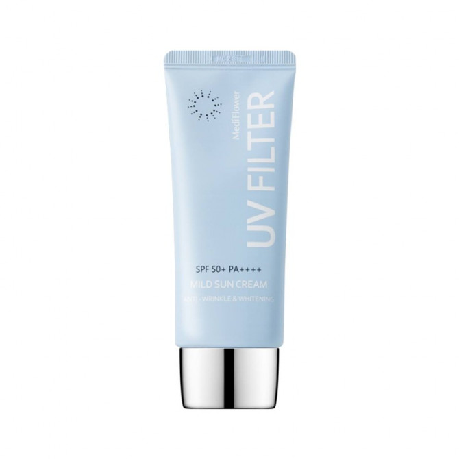 Антивіковий та освітлювальний сонцезахисний крем MEDI FLOWER UV Filter Mild Sun Cream SPF50+/PA++++ 50 мл купити в Україні