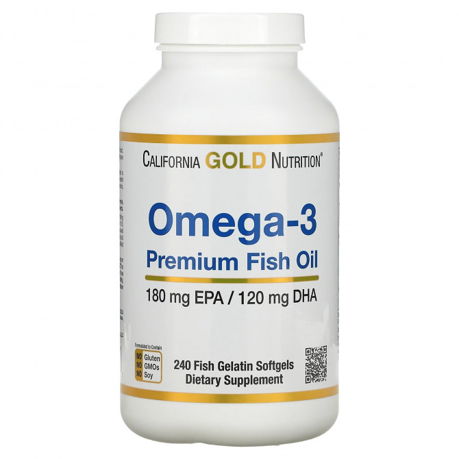 Омега-3 Рыбий жир California Gold Nutrition Premium Fish Oil 180 мг EHA/120 мг DHA  240 капсул из рыбьего желатина купить в Украине