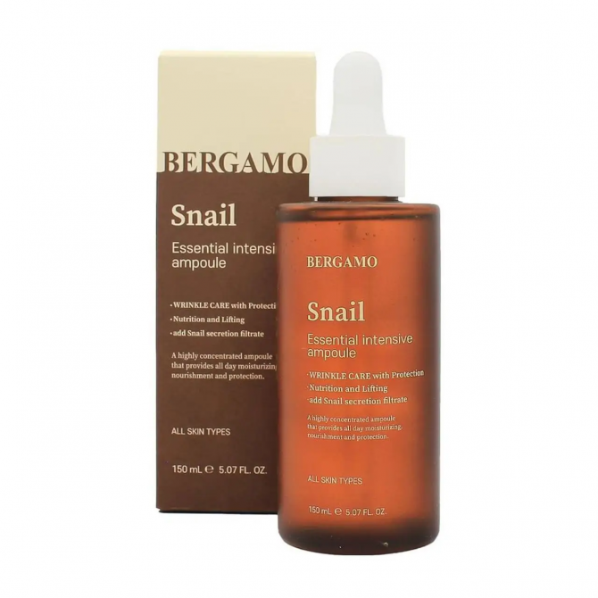 Відновлююча сироватка для обличчя з муцином равлика BERGAMO Essential Intensive Ampoule Snail 150 мл купити в Україні