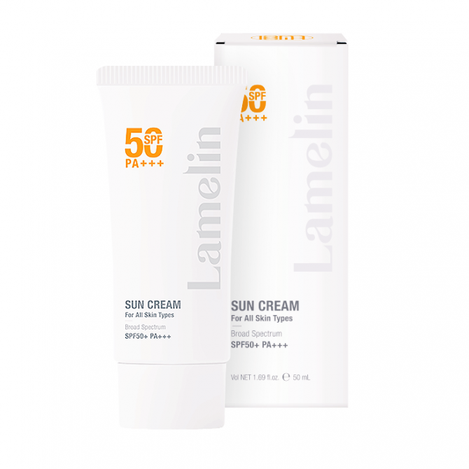 Легкий сонцезахисний крем з ромашкою та алое Lamelin Sun Cream SPF50+ PA+++ 50 мл купити в Україні
