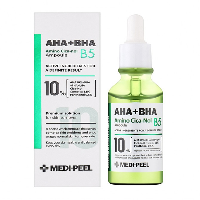 Відлущувальна сироватка для обличчя з центелою та кислотами MEDI-PEEL AHA BHA Amino Cica-Nol B5 Ampoule 30 мл купити в Україні