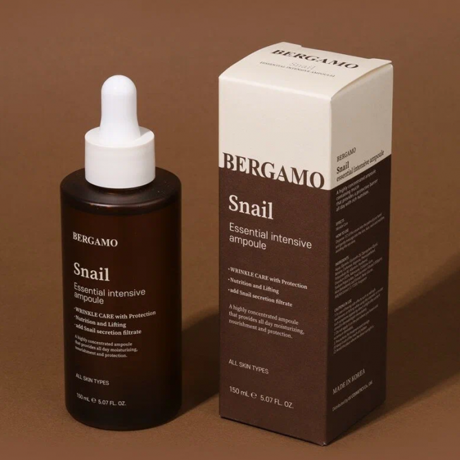 Відновлююча сироватка для обличчя з муцином равлика BERGAMO Essential Intensive Ampoule Snail 150 мл купити в Україні 3