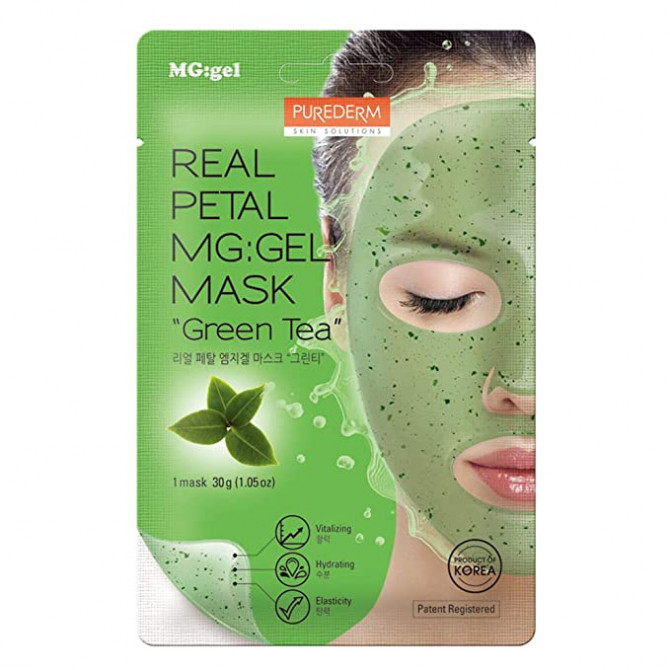 Восстанавливающая гидрогелевая маска с зеленым чаем, PUREDERM, Real Petal MG:Gel Mask Green Tea купить в Украине Восстанавливающая гидрогелевая маска с зеленым чаем, PUREDERM, Real Petal MG:Gel Mask Green Tea купить в Украине