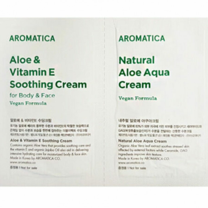 Крем для тела + крем для лица с алоэ, AROMATICA, Aloe Vitamin E Soothing Cream + Natural Aloe Aqua Cream, 2 мл*2 (пробник) купить в Украине Крем для тела + крем для лица с алоэ, AROMATICA, Aloe Vitamin E Soothing Cream + Natural Aloe Aqua Cream, 2 мл*2 (пробник) купить в Украине