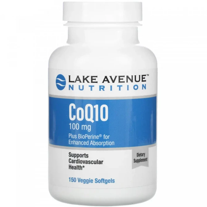 Коэнзим Q10 с биоперином Lake Avenue Nutrition CoQ10 Plus BioPerine 100 мг 150 растительных капсул купить в Украине