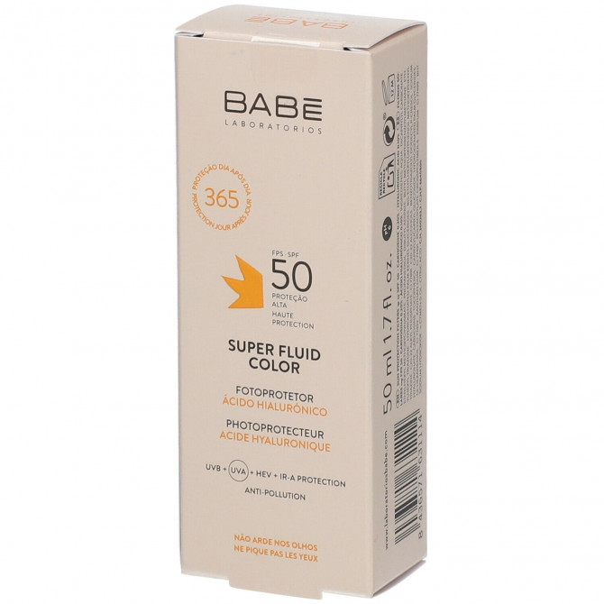 Солнцезащитный BB-флюид c тонирующим эффектом с гиалуроновой кислотой SPF 50 Babe Laboratorios Super Fluid Color 50 мл купить в Украине 2