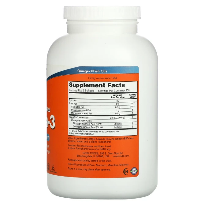 Омега-3 Now Foods Omega-3 180 ЭПК / 120 ДГК 500 капсул купить в Украине 2