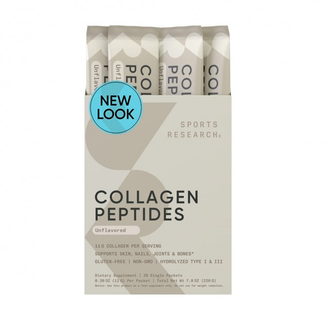 Пептиди колагену типу I та III без смакових добавок Sports Research Collagen Peptides 20 пакетиків * 11 г купити в Україні