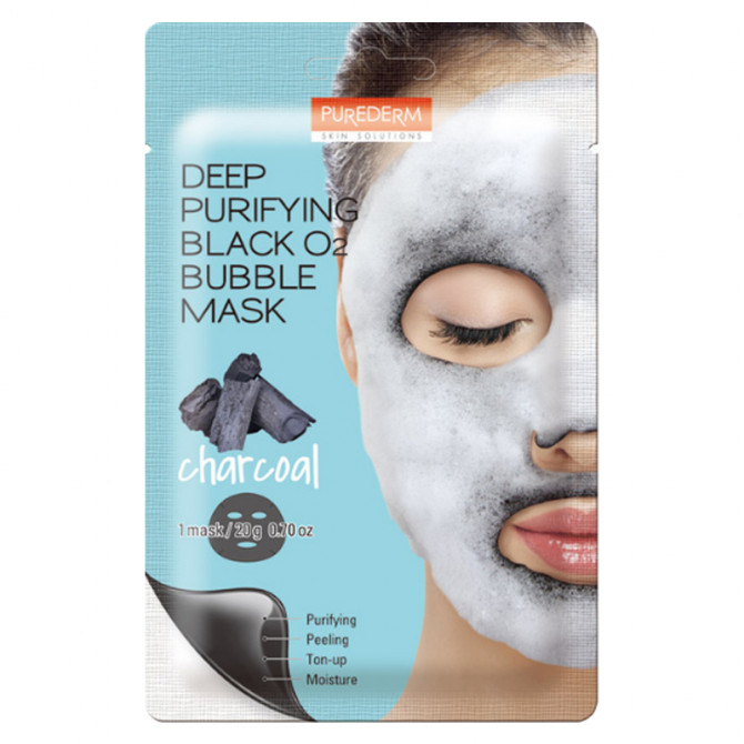 Очищающая пузырьковая маска с древесным углем PUREDERM Deep Purifying Black O2 Bubble Mask Charcoal купить в Украине