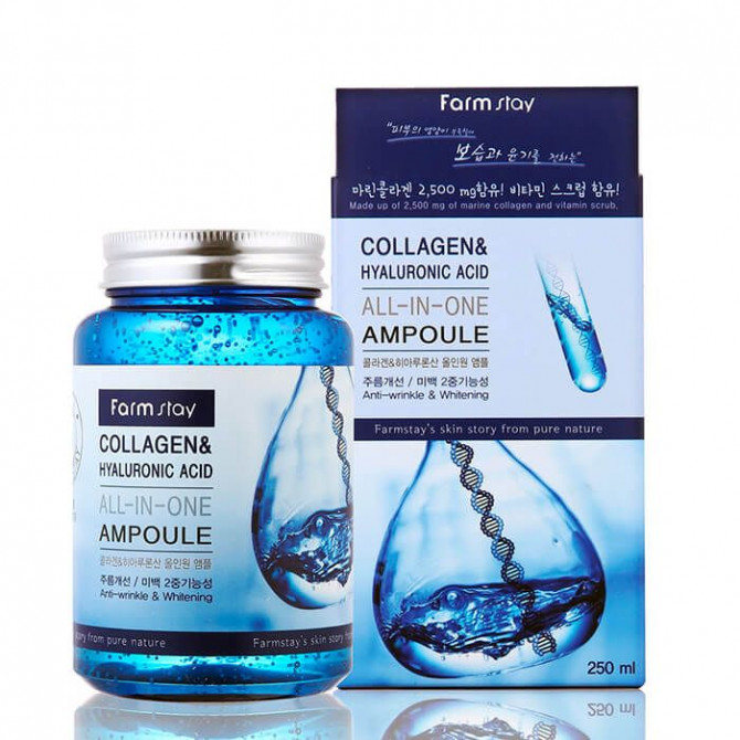 Многофункциональная сыворотка с коллагеном и гиалуроновой кислотой, FarmStay, Collagen & Hyaluronic Acid All In One Ampoule, 250 мл купить в Украине Многофункциональная сыворотка с коллагеном и гиалуроновой кислотой, FarmStay, Collagen & Hyaluronic Acid All In One Ampoule, 250 мл купить в Украине