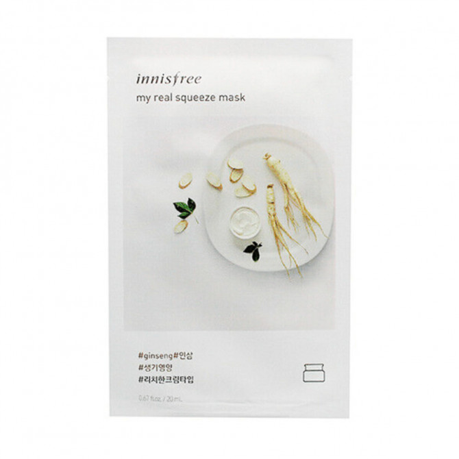 Омолаживающая тканевая маска для лица с женьшенем, Innisfree, My Real Squeeze Mask Ginseng купить в Украине Омолаживающая тканевая маска для лица с женьшенем, Innisfree, My Real Squeeze Mask Ginseng купить в Украине