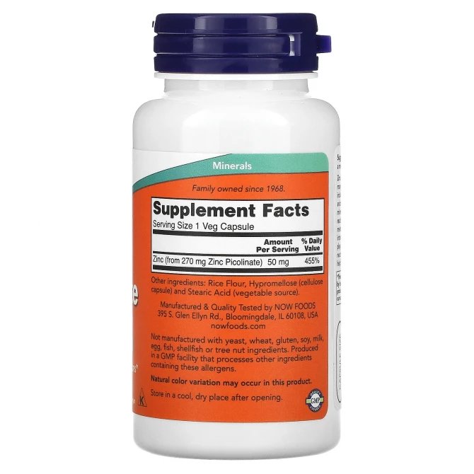 Цинк пиколинат Now Foods Zinc Picolinate 50 мг 120 растительных капсул купить в Украине 2