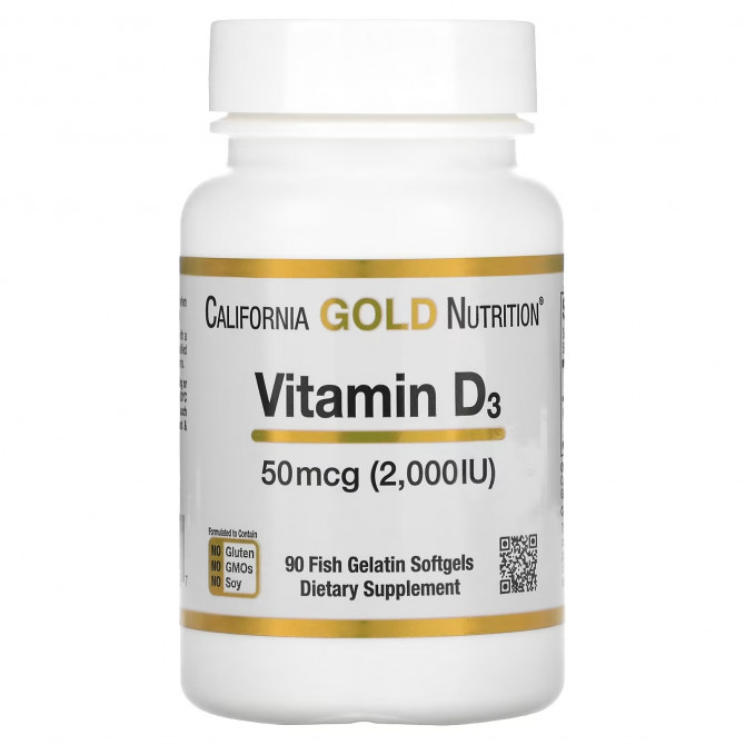 Витамин D3 California Gold Nutrition Vitamin D3 50 мкг (2000 МЕ) 90 желатиновых капсул купить в Украине