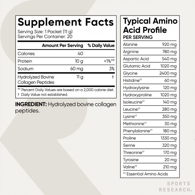 Пептиди колагену типу I та III без смакових добавок Sports Research Collagen Peptides 20 пакетиків * 11 г купити в Україні 4