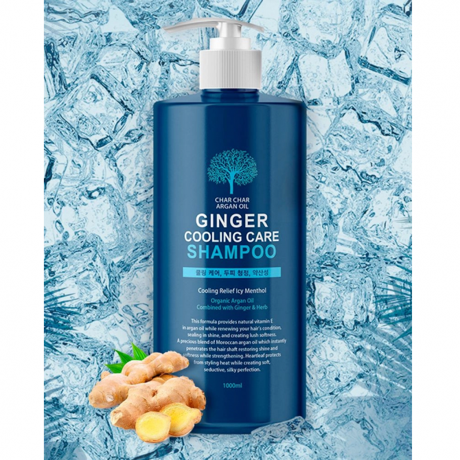 Укрепляющий шапмунь с эффектом охлаждения кожи головы Char Char Argan Oil Ginger Cooling Care Shampoo 1000 мл купить в Украине 2