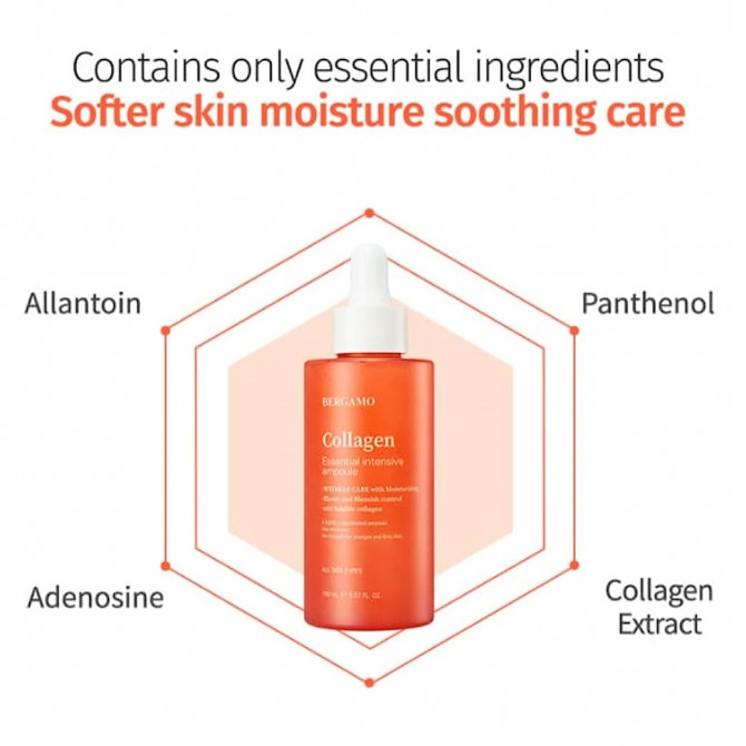 Омолоджувальна сироватка для обличчя з колагеном BERGAMO Essential Intensive Ampoule Collagen 150 мл купити в Україні 4