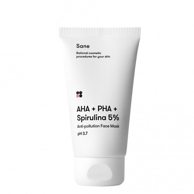 Детокс-маска для лица с AHA PHA и спирулиной Sane AHA + PHA + Spirulina 5% Anti-pollution Face Mask 75 мл купить в Украине