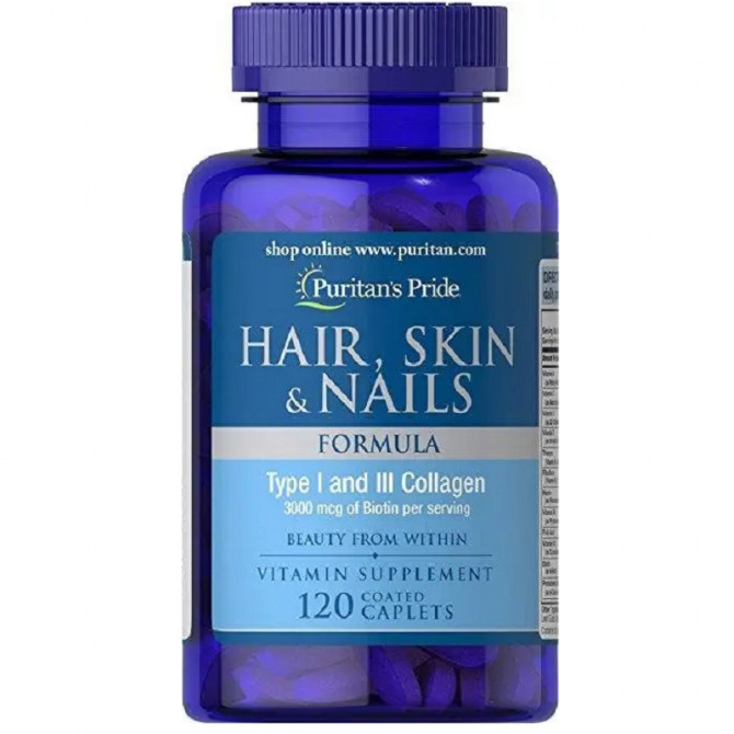 Комплекс для волос кожи и ногтей Puritan's Pride Hair Skin & Nails 120 каплет купить в Украине