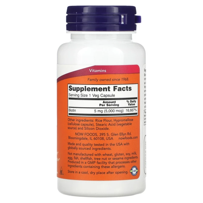 Биотин Now Foods Biotin 5000 мкг 60 вегетарианских капсул купить в Украине 2