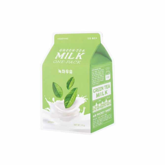 Тканевая маска с молочным протеином и зеленым чаем, A'PIEU, Milk One Pack Greentea Milk купить в Украине Тканевая маска с молочным протеином и зеленым чаем, A'PIEU, Milk One Pack Greentea Milk купить в Украине