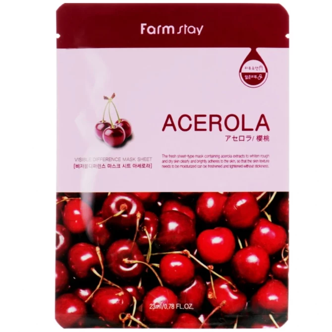 Тканевая маска для лица с ацеролой, FarmStay, Visible Difference Mask Sheet Acerola купить в Украине Тканевая маска для лица с ацеролой, FarmStay, Visible Difference Mask Sheet Acerola купить в Украине