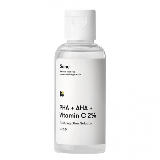 Тоник с кислотами и витамином С для мягкого отшелушивания кожи Sane PHA + AHA + Vitamin C 2% Purifying Glow Solution 50 мл купить в Украине