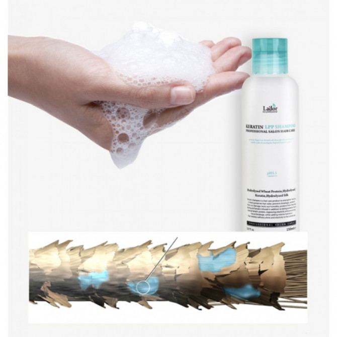 Безсульфатний шампунь з кератином для пошкодженого волосся Lador Keratin LPP Shampoo 10 мл (пробник) купити в Україні 2
