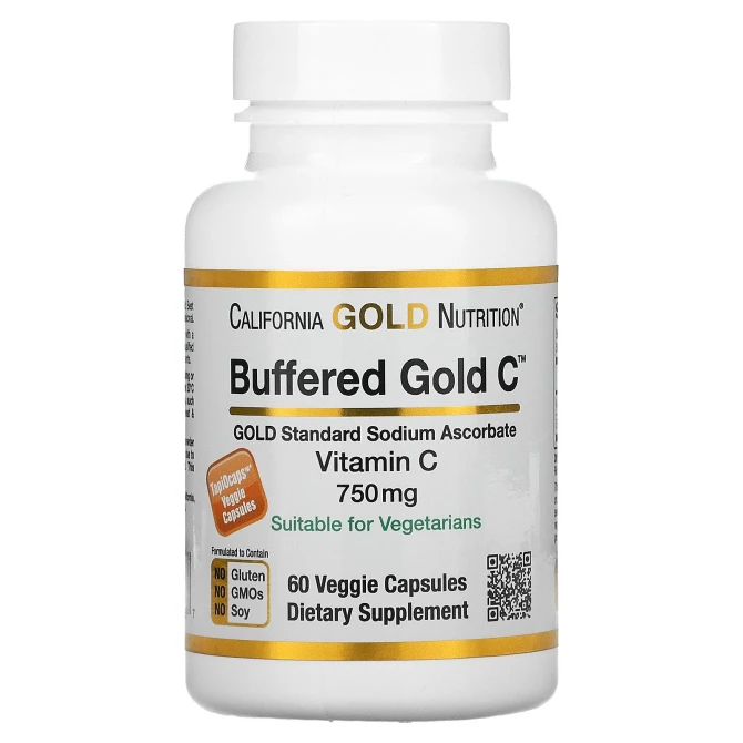 Буферизованный витамин C California Gold Nutrition Buffered Gold C 750 мг 60 растительных капсул купить в Украине