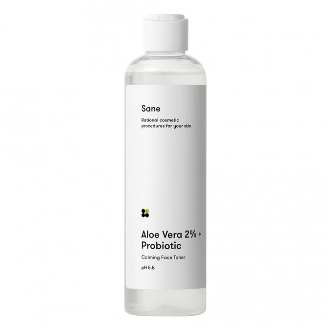 Заспокійливий тонік для обличчя з алое та пробіотиками Sane Aloe Vera 2% + Probiotic Calming Face Toner 250 мл купити в Україні