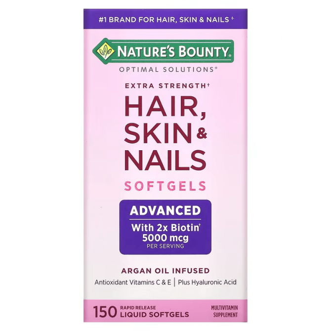 Комплекс для волос кожи и ногтей Nature's Bounty Optimal Solutions Extra Strength Hair Skin & Nails 150 капсул купить в Украине 2