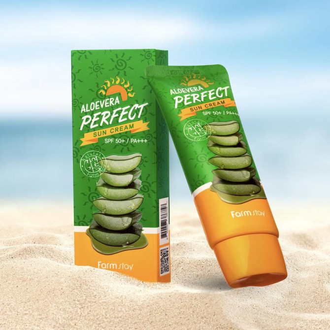 Солнцезащитный крем с экстрактом алоэ FarmStay Aloevera Perfect Sun Cream SPF50+/PA+++ 70 мл купить в Украине 2