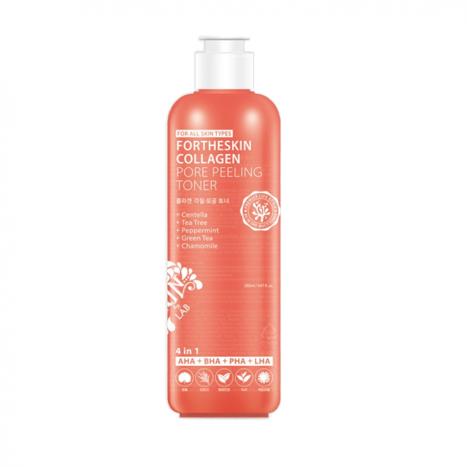 Відлущуючий тонер для обличчя з колагеном та центелою Fortheskin Collagen Pore Peeling Toner 280 мл купити в Україні