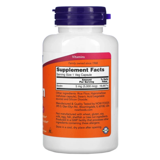 Биотин Now Foods Biotin 5000 мкг 120 вегетарианских капсул купить в Украине 2